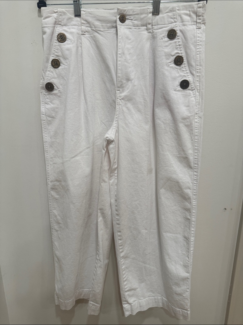 Tommy Hilfiger White Nautical Sailor Button Summer Cropped Wide Leg Pants 10